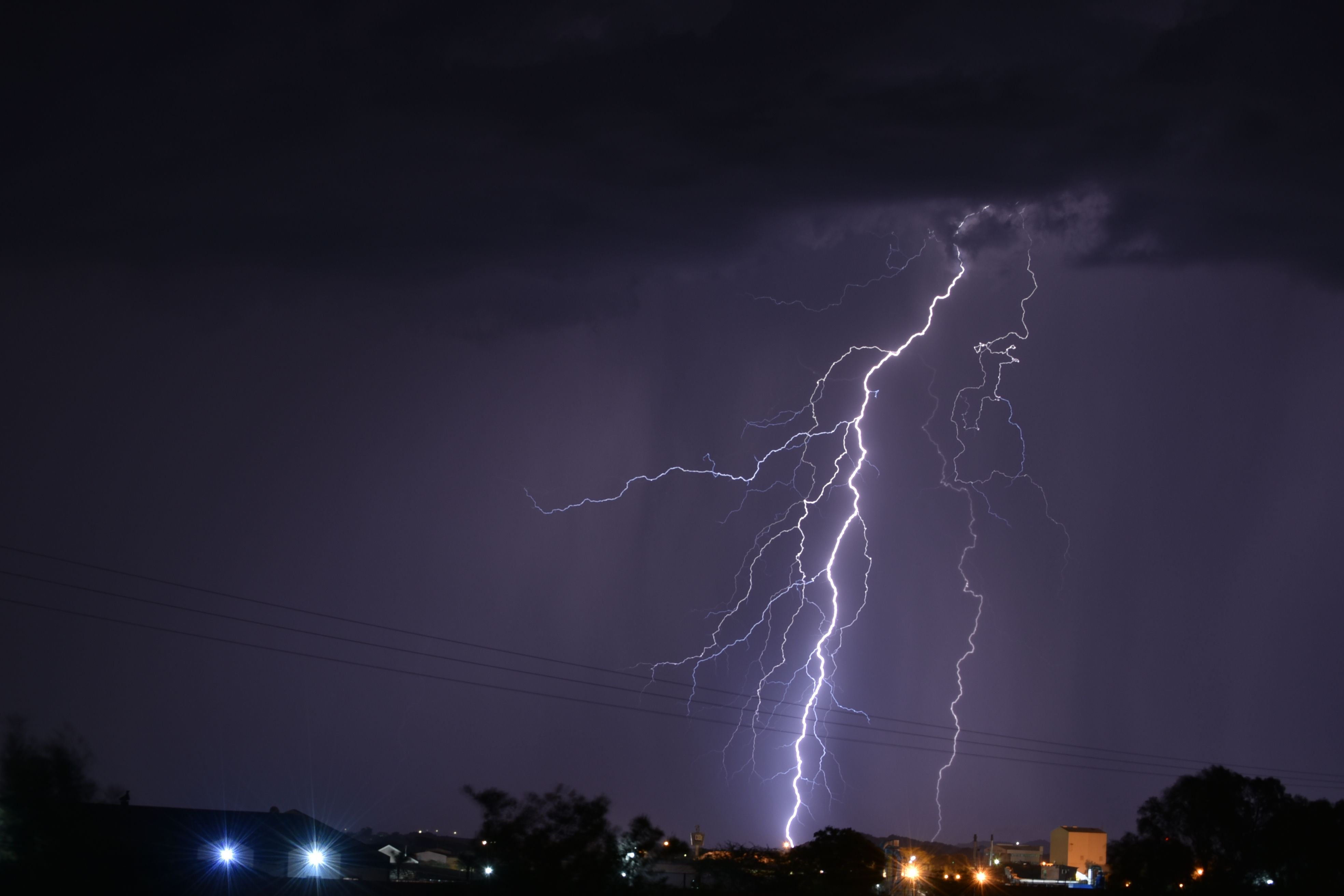 A lightning strike on a residential area