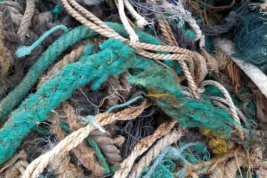 rope and discarded fishing gear collected from beach