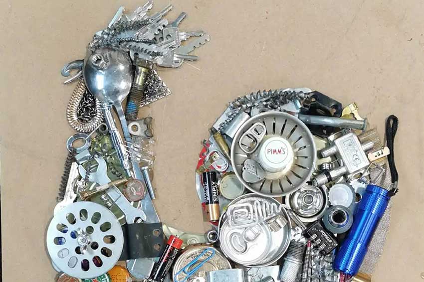 chicken art made from reclaimed metal