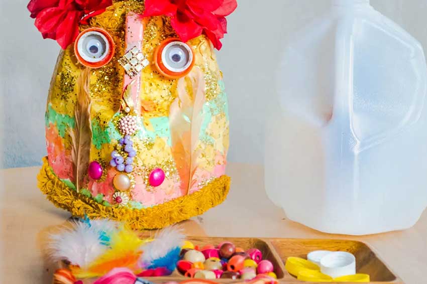 mask made using a gallon jug and craft supplies