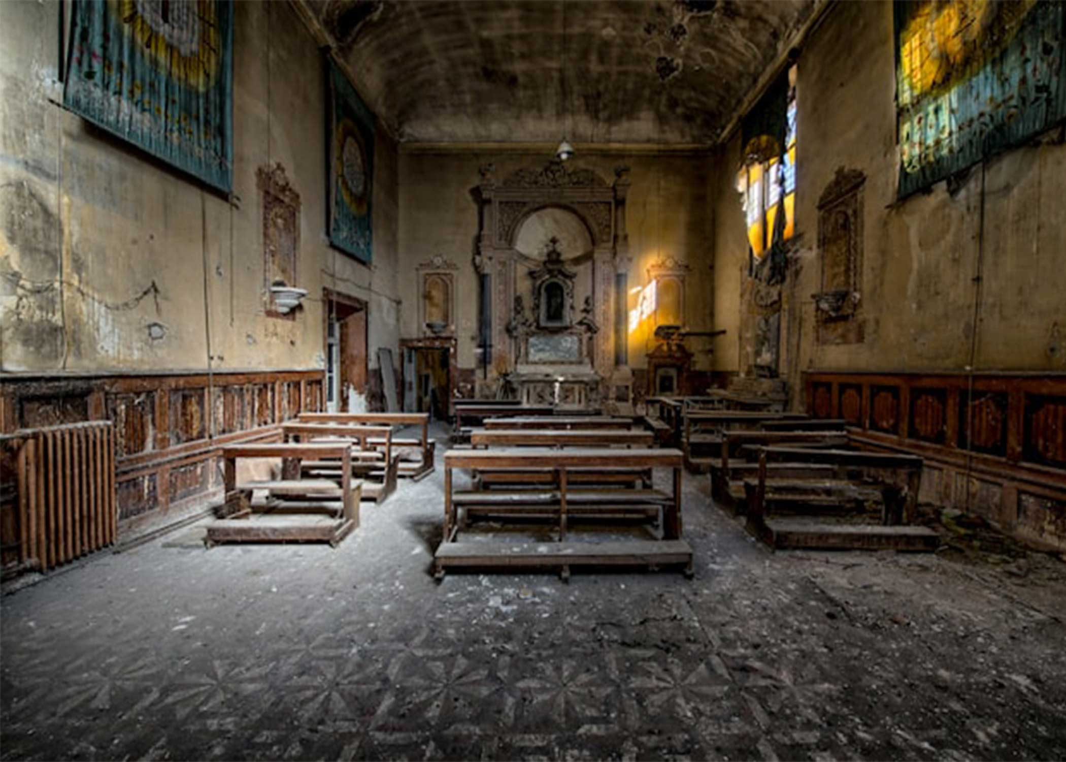 Graffiti inside an abandoned church