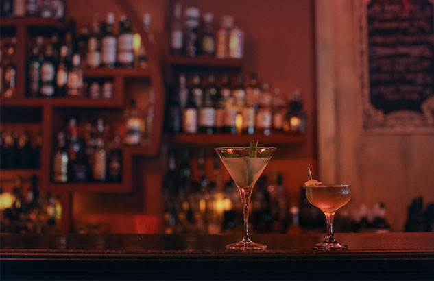 two drinks served in red bad