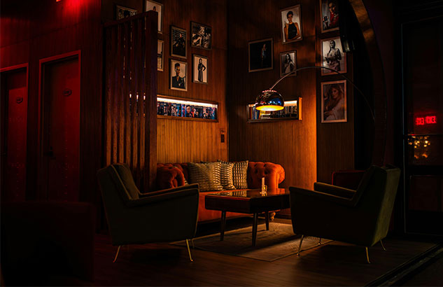 lounge with red couch