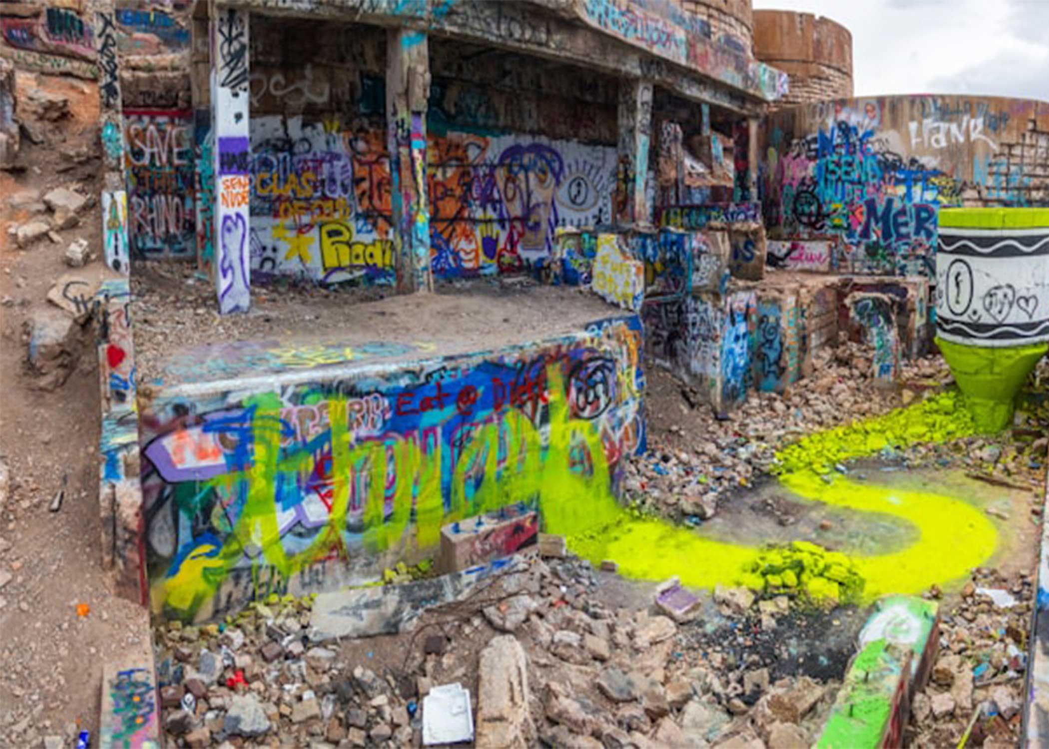 Graffiti covered cement area