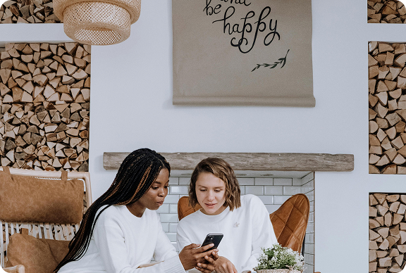 two women in a scandinavian living room
